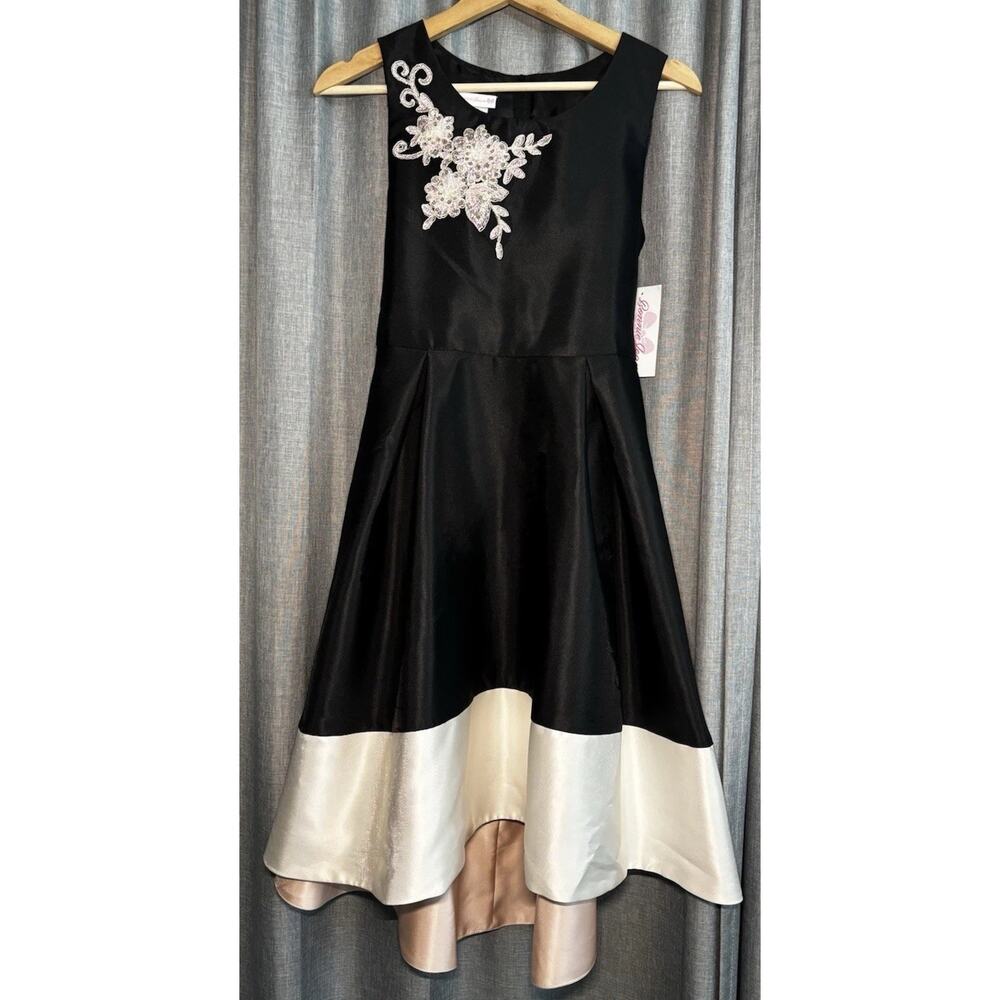 Bonnie Jean NWT Girls Sleeveless Party Dress Sequin Flower Black Pink Size 16